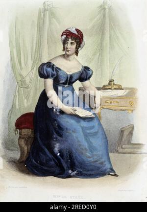 Portrait de Germaine Necker, Baronne de Stael Holstein (Stael-Holstein) dite Madame de Stael (1766-1817) - in 'le Plutarque Francais', Ed Mennechet, 1844 Banque D'Images