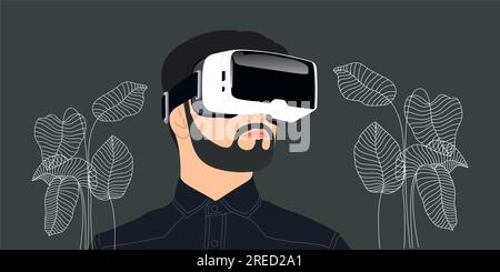 Homme portant des lunettes de réalité virtuelle. Concept d'illustration vectorielle. Illustration de Vecteur