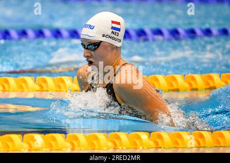 Fukuoka, Japon. 27 juillet 2023. FUKUOKA, JAPON - 27 JUILLET : tes Schouten des pays-Bas en compétition au 200m Breaststroke féminin le jour 14 des Championnats du monde de natation de Fukuoka 2023 au Marine Messe Fukuoka Hall A le 27 juillet 2023 à Fukuoka, Japon. (Photo Nikola Krstic/Agence BSR) crédit : Agence BSR/Alamy Live News Banque D'Images