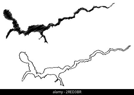 Lac de Sarez (République du Tadjikistan) illustration vectorielle, carte d'esquisse griffée Illustration de Vecteur