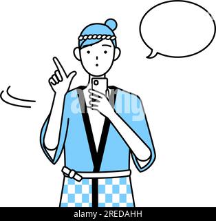 Femme portant manteau Happi pour les festivals d'été utilisant un smartphone, Vector Illustration Illustration de Vecteur