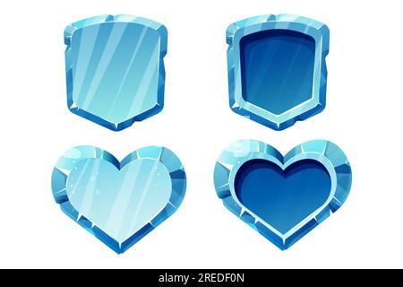 Coeur de glace, pierre précieuse gelée, cristal dans le style de bande dessinée isolé sur fond blanc. Actif de jeu, décoration, bouton. Illustration vectorielle Illustration de Vecteur