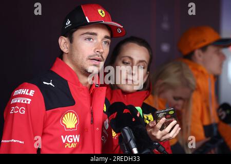 Stavelot, Belgique. 27 juillet 2023. Charles Leclerc de la Scuderia Ferrari en avant-première du Grand Prix F1 de Belgique à Spa Francorchamps le 27 juillet 2023 Stavelot, Belgique. Crédit : Marco Canoniero/Alamy Live News Banque D'Images