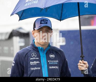 Spa, Belgique. 27 juillet 2023. Williams Racing le pilote américain Logan Sargeant et photographié devant la course du Grand Prix de Formule 1 de Belgique de Spa-Francorchamps, le 14e GP (sur 24) du championnat du monde, à Spa-Francorchamps, jeudi 27 juillet 2023. Cette année, c’est le 78e GP de Belgique. BELGA PHOTO BENOIT DOPPAGNE crédit : Belga News Agency/Alamy Live News Banque D'Images