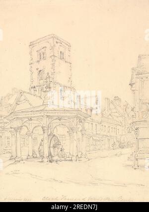 Tour de l'horloge, St. Alban's Abbey 1801 par Henry Edridge Banque D'Images