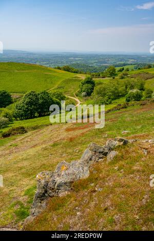 Vue vers le bas de North Hill dans les Malvern Hills à Great Malvern Banque D'Images