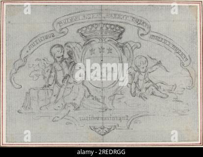 'Hubert François Gravelot, Armoiries avec trois putti, 0, graphite, incisé pour transfert sur papier couché ; posé, feuille : 6,4 x 8,9 cm (2 1/2 x 3 1/2 in.) Support : 28,1 x 19,5 cm (11 1/16 x 7 11/16 po), Don d'Arthur L. Liebman, 1992.87.20' Banque D'Images