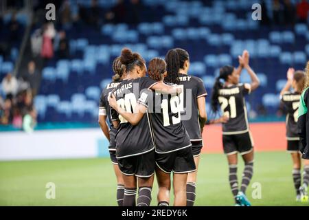 Sydney, Australie. 23 juillet 2023. Tierney Wiltshire (19 Jamaïque) et Atlanta Primus (20 Jamaïque) vus lors du match de coupe du monde féminine FIFA 2023 entre la France et la Jamaïque au stade de football de Sydney.score final Jamaïque 0:0 France (photo de Patricia Pérez Ferraro/SOPA Images/Sipa USA) crédit : SIPA USA/Alamy Live News Banque D'Images