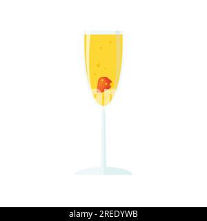 Verre de vin mousseux ou champagne avec fraise en elle. Affiche de la journée Prosecco. Apéritif d'été. Illustration vectorielle dans un style plat tendance isolé. Illustration de Vecteur