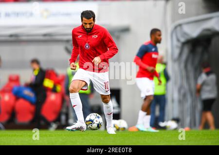 Kalmar, Suède. 27 juillet 2023. Artak Grigoryan de Puynik se réchauffe avant l'UEFA Europa Conference League, deuxième tour de qualification, entre Kalmar FF et FC Pyunik au Kalmar Arena (Guldfågeln Arena) à Kalmar, Suède, le 27 juillet 2023. Photo : Patric Soderstrom/TT/Kod 10760 crédit : TT News Agency/Alamy Live News Banque D'Images