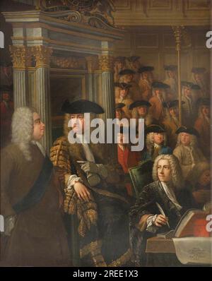 Le Président Arthur Onslow demande à sir Robert Walpole de prendre la parole à la Chambre des communes 1730 par James Thornhill Banque D'Images