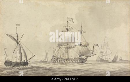 Navires de guerre dans une brise rigide au large de la côte néerlandaise 1785 par Dominic Serres Banque D'Images