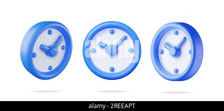 Ensemble 3D d'horloge murale ronde dans différents angles Illustration de Vecteur