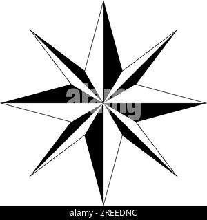 Rose du vent ou vecteur de rose de boussole avec huit directions. Arrière-plan isolé. Symbole de navigation marine, nautique ou trekking ou à inclure dans une carte. Illustration de Vecteur