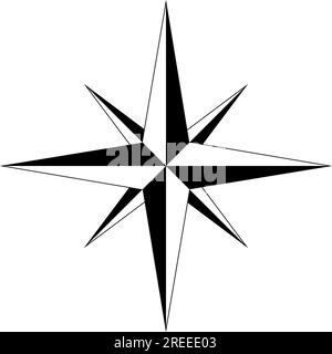 Rose du vent ou vecteur de rose de boussole avec huit directions. Arrière-plan isolé. Symbole de navigation marine, nautique ou trekking ou à inclure dans une carte. Illustration de Vecteur