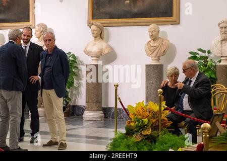 Rome, . 27 juillet 2023. 07/27/2023 Rome, salle Campidoglio de la Protomoteca Camera ardente pour Andrea Purgatori. En photo : Marco Travaglio PS la photo peut être utilisée dans le respect du contexte dans lequel elle a été prise, et sans intention diffamatoire du décorum des personnes représentées. Crédit : Agence photo indépendante/Alamy Live News Banque D'Images