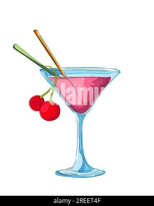 Cocktail de martini de cerise sur fond blanc, illustration vectorielle Banque D'Images