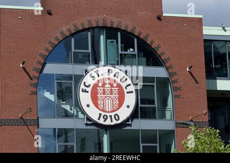 FC St. Armoiries de Pauli au bureau du Millerntorstadion à Heiligengeistfeld à Hambourg, Allemagne Banque D'Images