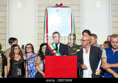 Milan, Italie. 27 juillet 2023. MILAN - via Palestro, commémoration du massacre par Libera et le Commandement provincial des pompiers de Milan, intervention de Giuseppe Sala. Crédit pour usage éditorial uniquement : Independent photo Agency/Alamy Live News Banque D'Images