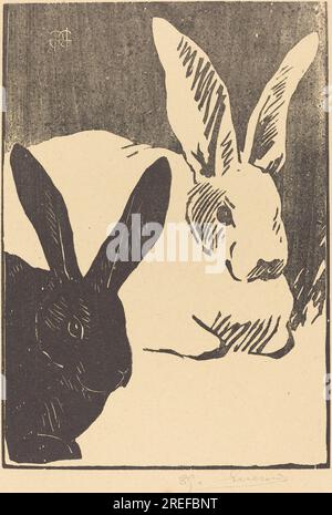 'Henri-Charles Guérard, lapins (les lapins), 1893, gravure sur bois sur papier tissé, bloc : 33 x 23,2 cm (13 x 9 1/8 in.) Feuille : 60 x 43,4 cm (23 5/8 x 17 1/16 po), cadeau de la collection Virginia et ira Jackson, 2004.162.26' Banque D'Images