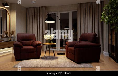 Modern living room interior design Banque D'Images