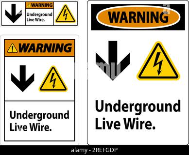 Signe d'avertissement, câble sous tension souterrain. Illustration de Vecteur