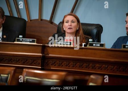 Comité de la Chambre des communes sur les ressources naturelles | sous-comité de la surveillance et des enquêtes classement membre des États-Unis Melanie Stansbury (démocrate du Nouveau-Mexique) questions le directeur adjoint du Service des parcs nationaux Mike Reynolds comparaît devant un comité de la Chambre des communes sur les ressources naturelles | audience du sous-comité de la surveillance et des enquêtes intitulée «examiner les obstacles à l'accès : Problèmes continus liés à l'expérience des visiteurs dans les parcs nationaux des Amériques dans l'édifice Longworth House à Washington, DC, le jeudi 27 juillet 2023. Crédit : Rod Lamkey/CNP Banque D'Images