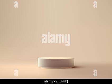 Le stand de podium de couleur beige réaliste 3D est placé sur un sol de couleur beige. C'est une illustration vectorielle dans le style minimal intérieur concept moderne disp produit Illustration de Vecteur