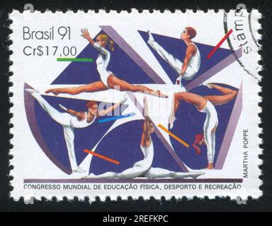 BRÉSIL - CIRCA 1991 : timbre imprimé par le Brésil, montre la gymnastique, circa 1991 Banque D'Images