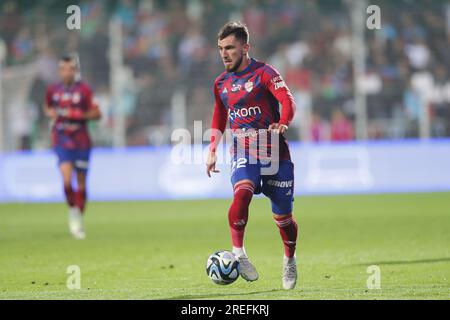 Czestochowa, Pologne. 26 juillet 2023. Deian Sorescu de Rakow Czestochowa vu en action lors du match de football Eliminations UEFA Champions League 2023/2024 entre Rakow Czestochowa et Qarabag FK au stade de football de Rakow City. Score final ; Rakow Czestochowa 3:2 Qarabag FK. (Photo Grzegorz Wajda/SOPA Images/Sipa USA) crédit : SIPA USA/Alamy Live News Banque D'Images