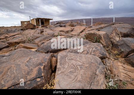 Pétroglyphe, site rocheux d'Aït Ouazik, Néolithique tardif, Maroc, Afrique Banque D'Images