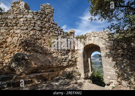 Château d'Alaro, ruines des murs occidentaux, Alaro, Majorque, Îles Baléares, Espagne Banque D'Images