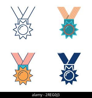 Icône de médaille d'étoile dans le style plat et ligne. Prix de diplomatie, symbole de récompense de compétition. Illustration vectorielle. Illustration de Vecteur