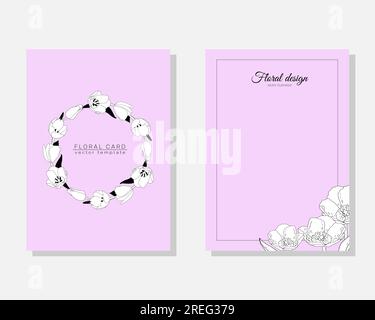 Vector Set de cartes de luxe, modèles avec tulipes de fleurs dessinées à la main pour anniversaire, mariage, invitation d'anniversaire sur fond rose Illustration de Vecteur
