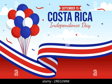 Joyeux jour de l'indépendance du Costa Rica Illustration vectorielle le 15 septembre avec le fond de drapeau ondulant et les confettis dans les modèles dessinés à la main Illustration de Vecteur