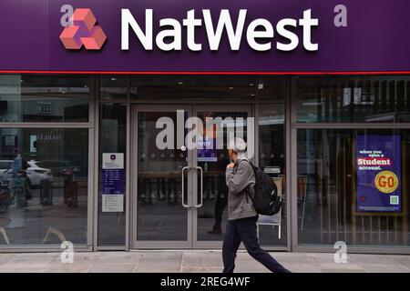 Londres, Angleterre, Royaume-Uni. 28 juillet 2023. Une vue générale au siège social de NatWest à Bishopsgate à Londres. Les bénéfices du groupe NatWest ont augmenté en surpassant les attentes des analystes. Les hauts responsables du groupe devraient faire face à une enquête après que le PDG ait démissionné de la rangée de comptes bancaires Nigel Farage. (Image de crédit : © Thomas Krych/ZUMA Press Wire) USAGE ÉDITORIAL SEULEMENT! Non destiné à UN USAGE commercial ! Banque D'Images