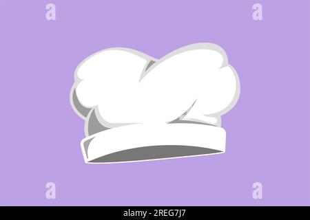Dessin plat graphique chapeau ou chapeau uniforme de chef de dessin pour le logo de restaurant, étiquette, flyer, autocollant, icône, carte, symbole. Café, boutique et restaurant logotype Banque D'Images