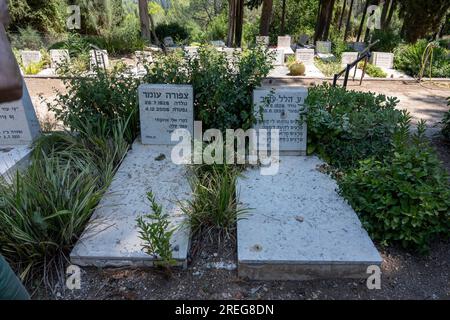 Tombe d'Ayin Hillel au cimetière du kibboutz Mishmar Haemek fondée en 1926 Ayin Hillel (hébreu : ע. הלל) était le pseudonyme de Hillel Omer (4 Banque D'Images