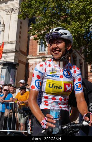 Albi, France. 27 juillet 2023. Yara Kastelijn (FENIX-DECEUNINCK), porteuse du maillot de meilleure grimpeuse du tour de france féminin, étape Albi à Albi, France seulement 27, 2023. Photo d'Arnaud Bertrand/ABACAPRESS.COM crédit : Abaca Press/Alamy Live News Banque D'Images