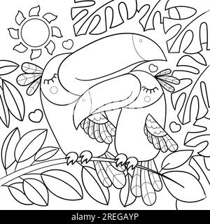 Des toucans mignons. Dessin linéaire noir et blanc. Vecteur Illustration de Vecteur
