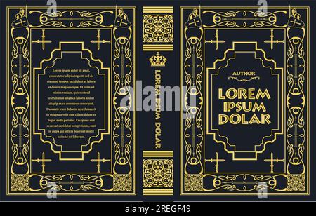 Livre de couverture pour roman médiéval. Vieux cadres d'ornement rétro. Motif Royal Golden. Bordure vintage à imprimer sur les couvertures des livres. Vecteur illus Illustration de Vecteur