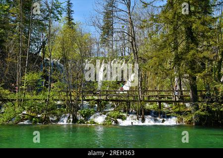 Vue de la cascade de Galovački Buk dans les lacs de Plitvice dans le comté de Lika-Senj, Croatie Banque D'Images