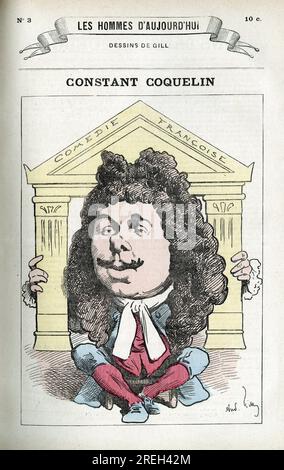 Portrait de constant Coquelin (1841-1909), acteur de théâtre français. Caricature de Gill, Paris. Banque D'Images