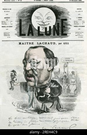 Portrait de Maitre Charles Lachaud (1817-1882), avocat français. Caricature par Gill, in 'la Lune', le 23 décembre 1866. Banque D'Images