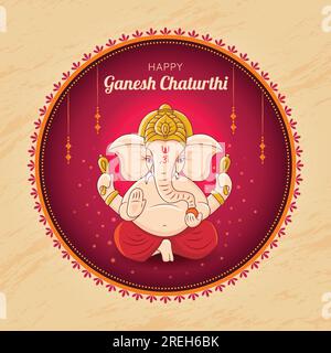 Bonne illustration de Ganesh Chaturthi Vector. Artistique Indian Lord Ganesha Worship Festival graphique. Affiche ornée de design d'art mandala. Publication sur les réseaux sociaux Illustration de Vecteur