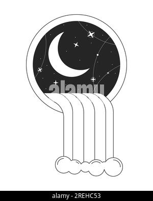 Chute d'eau surréaliste venant à travers la fenêtre plate monochrome clipart conceptuel isolé Illustration de Vecteur