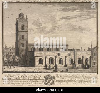 La perspective sud-ouest de l'église de St. Giles sans Cripplegate 1737 de William Henry Toms Banque D'Images