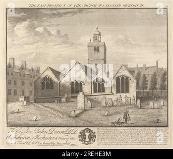 La perspective est de l'église de Saint Leonard, Shoreditch 1735 par William Henry Toms Banque D'Images