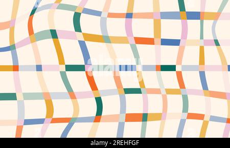 Fond abstrait groovy hippie. Motif géométrique rayé de couleur arc-en-ciel. Design psychédélique abstrait rétro des années 60 des années 70. Grille de lignes croisées de courbe Illustration de Vecteur