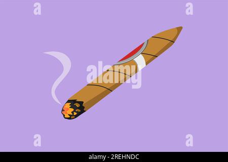 Dessin à plat de caractère de cigare à fumer stylisé avec logo de fumée, étiquette, autocollant, icône, symbole. Cigare à tabac isolé. Fumer du tabac. Personnel Banque D'Images